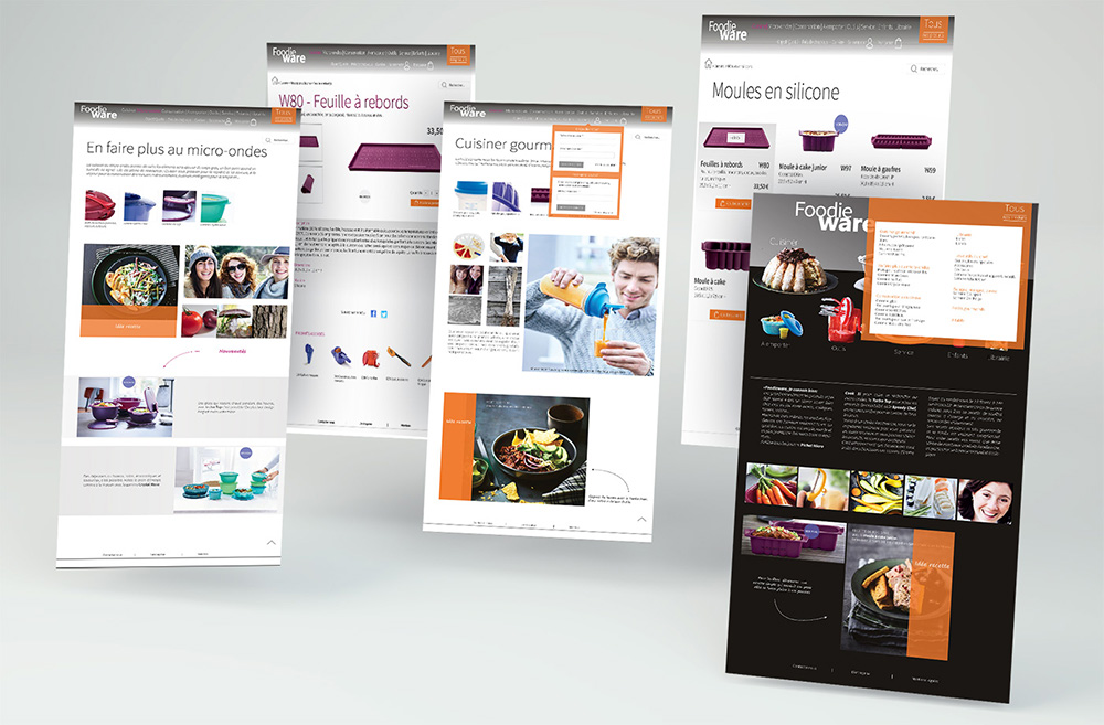 Maquettes de pages: accueil, rubrique, sous rubrique, produit